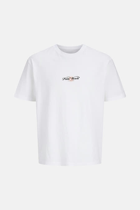 Wit T-shirt met korte mouwen van ORIGINALS BY JACK & JONES, met "Palm Beach Florida" print op de borst.