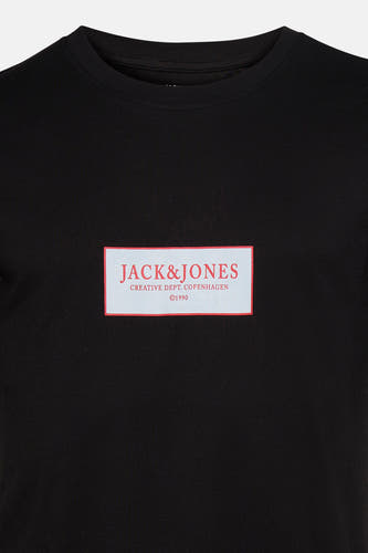 T-shirt noir à manches courtes de ORIGINALS BY JACK & JONES, avec un imprimé logo rectangulaire au centre devant.