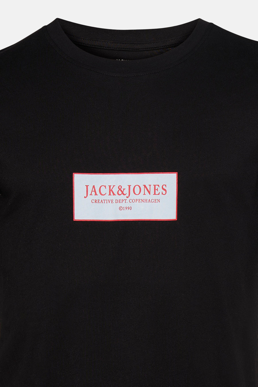 T-shirt noir à manches courtes de ORIGINALS BY JACK & JONES, avec un imprimé logo rectangulaire au centre devant.
