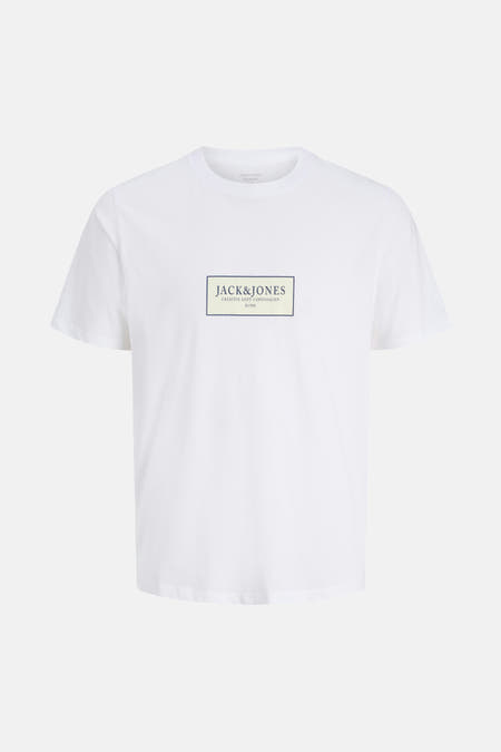 Wit T-shirt met korte mouwen van ORIGINALS BY JACK & JONES, met een rechthoekig logo op de borst.
