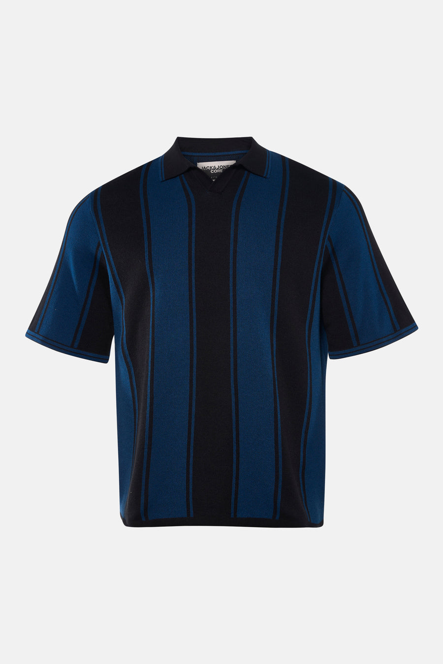 Multikleurige polo met korte mouwen van CORE BY JACK & JONES, met verticale strepen in zwart en blauw.

