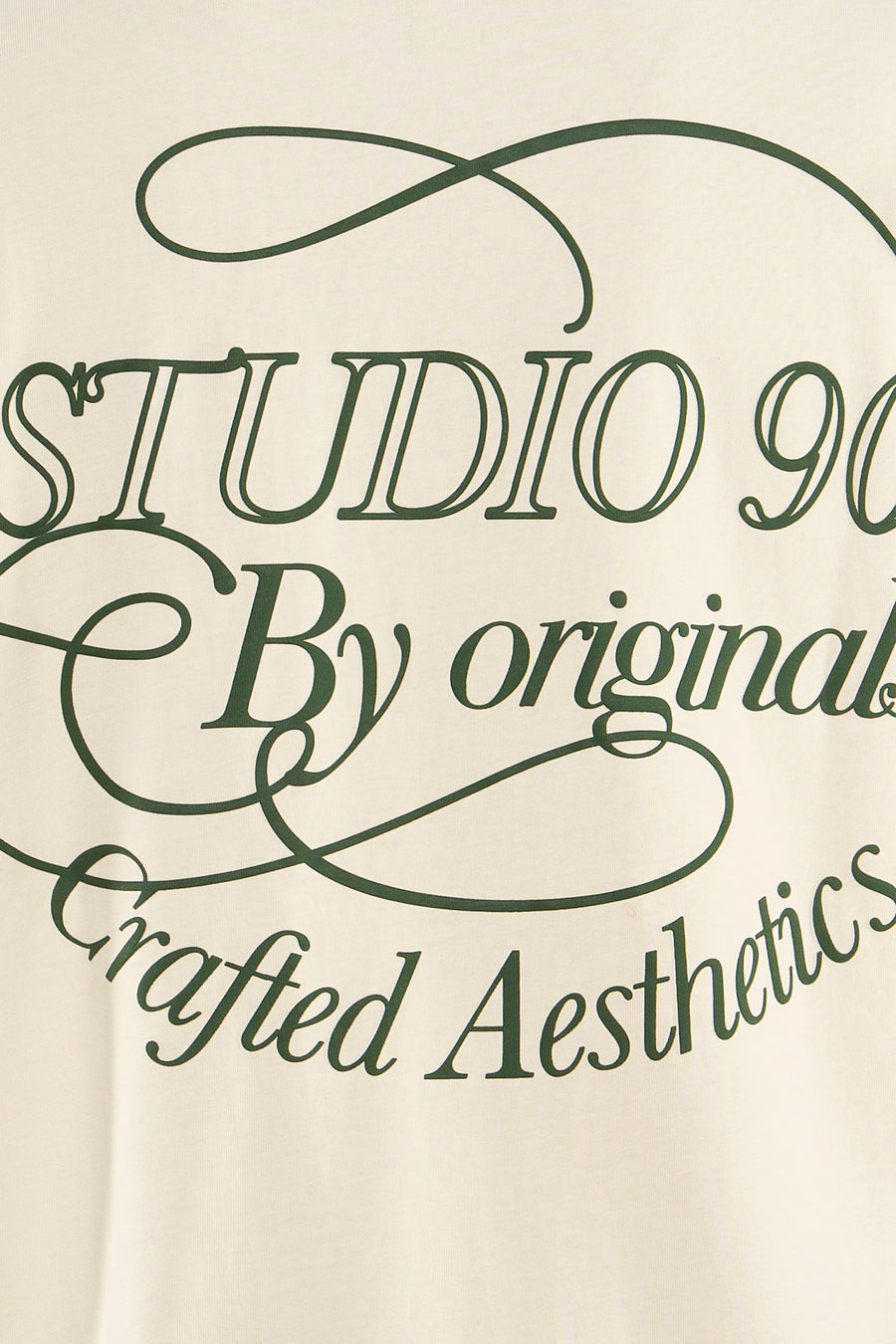 Ecru T-shirt met korte mouwen van ORIGINALS BY JACK & JONES, met donkergroene tekstprint.