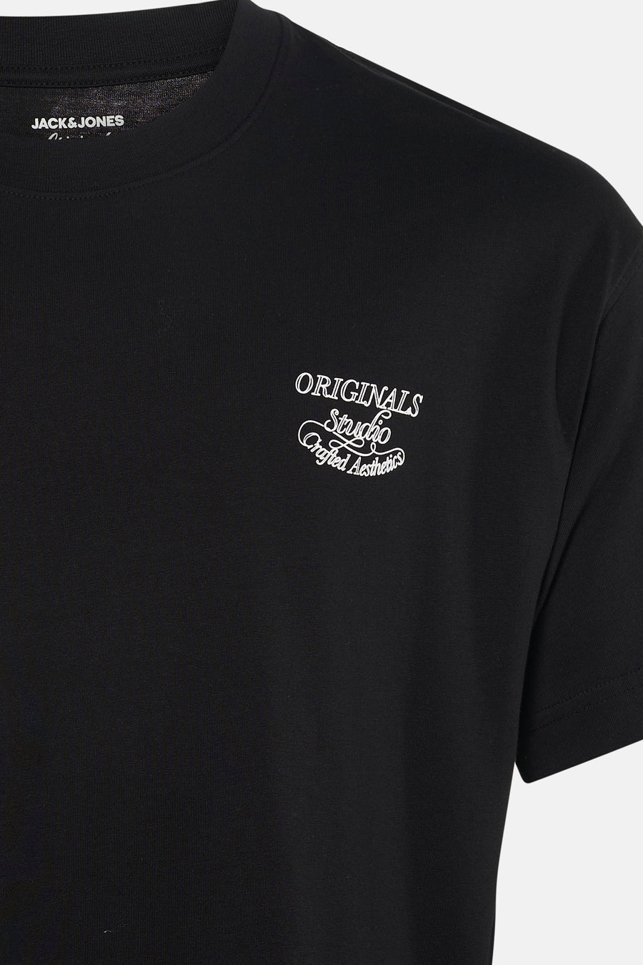 Zwart T-shirt met korte mouwen van ORIGINALS BY JACK & JONES, met witte 'Originals Studio Crafted Aesthetics' print.