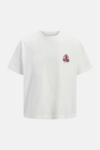 Wit T-shirt van ORIGINALS BY JACK & JONES, met een kleine rode fonteinprint op de borst.