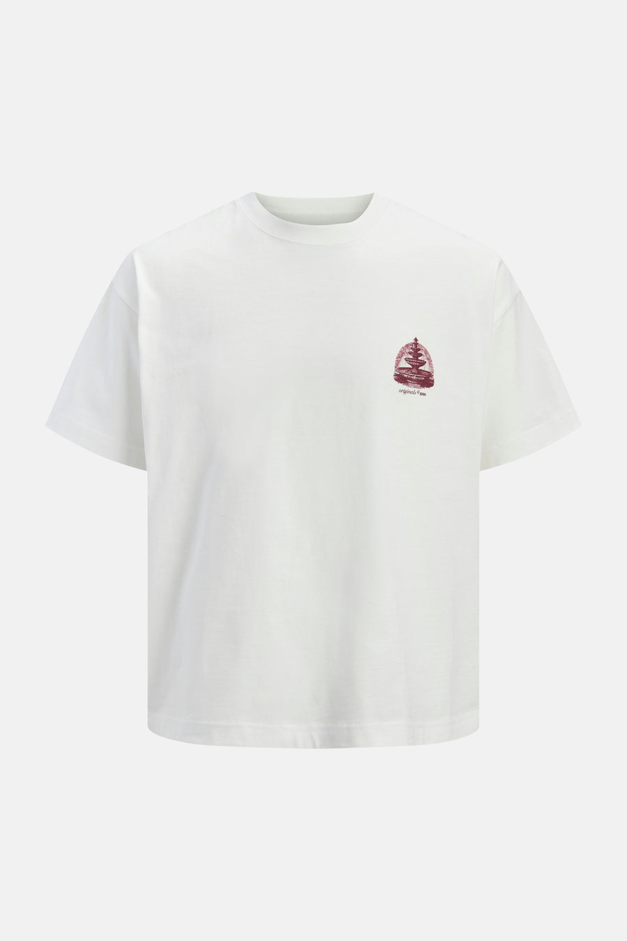 Wit T-shirt van ORIGINALS BY JACK & JONES, met een kleine rode fonteinprint op de borst.