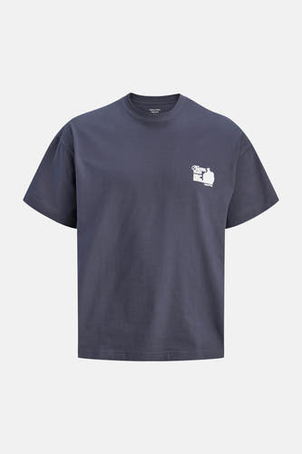 T-shirt bleu de ORIGINALS BY JACK & JONES, avec imprimé graphique blanc sur la poitrine.