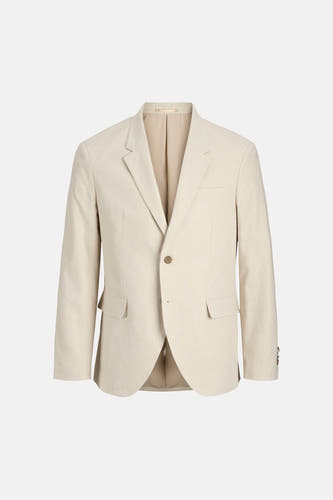 Ecru blazer van PREMIUM by JACK & JONES, enkelbreasted met twee klepzakken en een natuurlijke knoop.