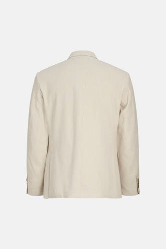 Ecru blazer van PREMIUM by JACK & JONES, gezien vanaf de achterkant, met fijne weefstructuur en knopen op de mouw.