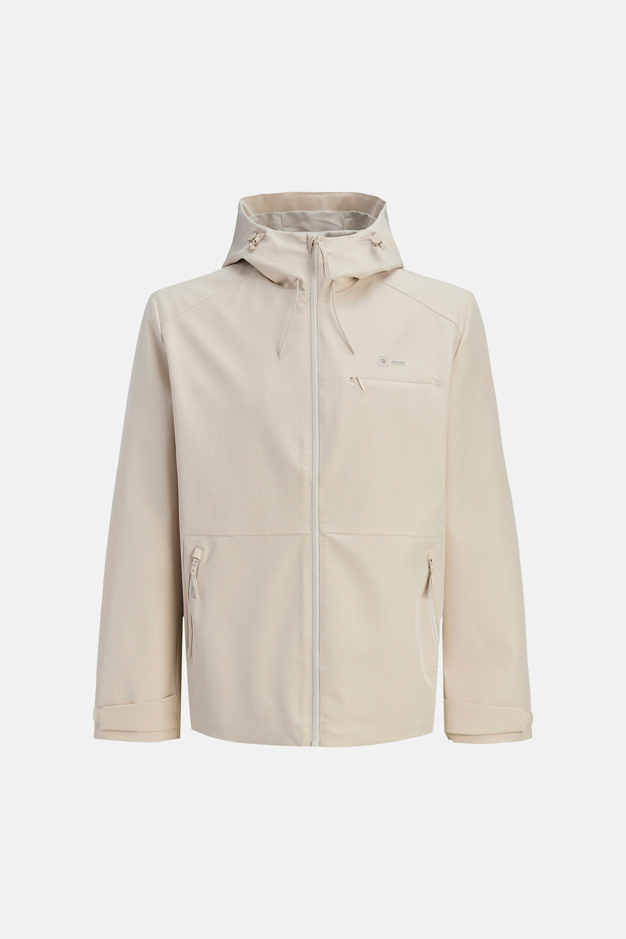Ecru korte jas van PREMIUM by JACK & JONES, met capuchon en rits.