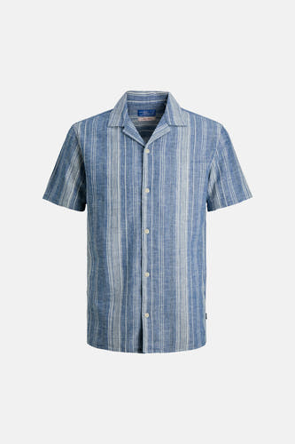 Blauw overhemd met korte mouwen van PREMIUM BLUE by JACK & JONES, met een gestreept patroon.