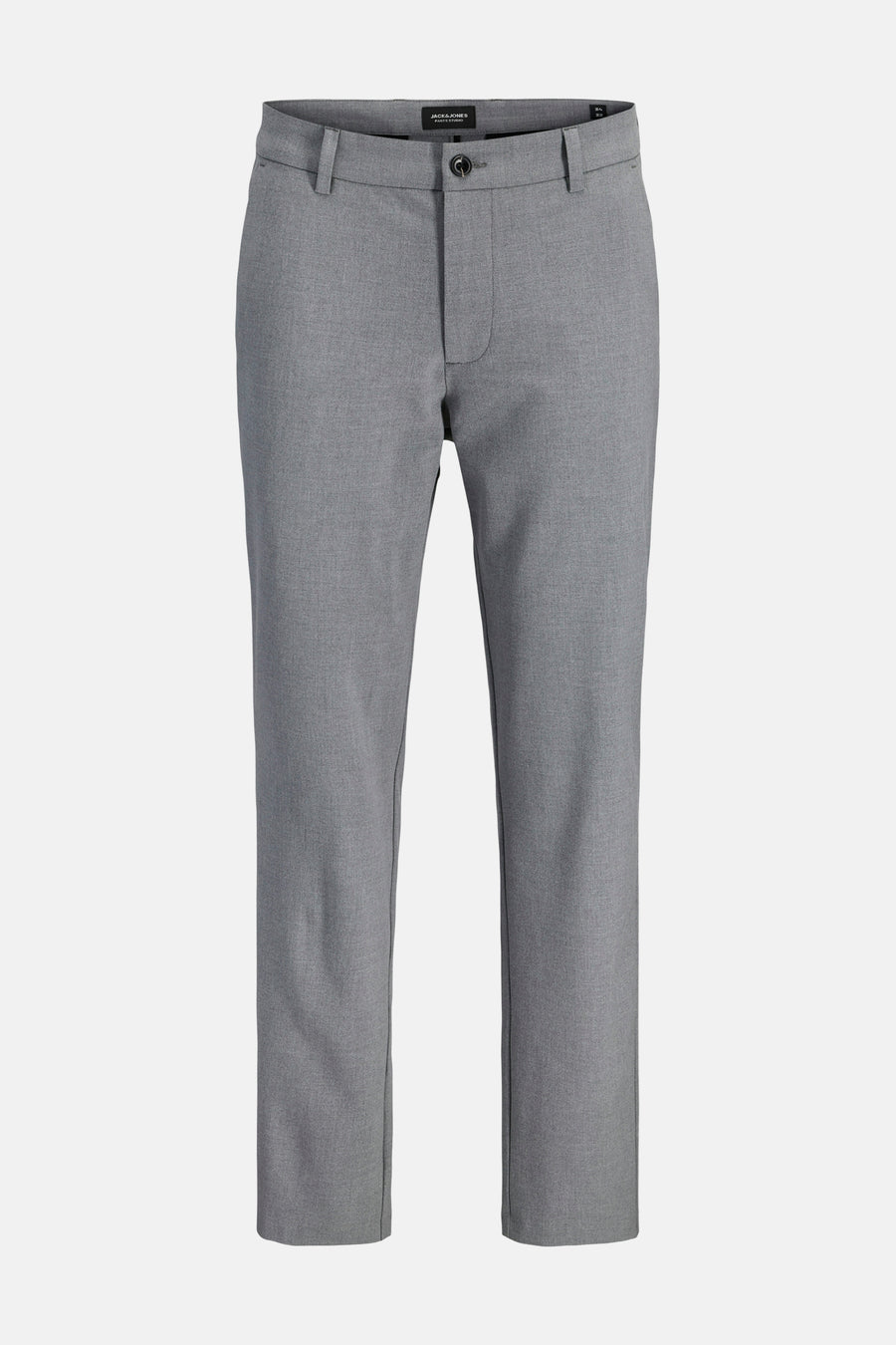 Pantalon gris de JACK & JONES JEANS INTELLIGENCE, tissu uni avec une texture subtile, et une fermeture à boutons.