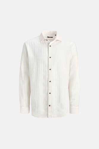Wit overhemd met lange mouwen van PREMIUM by JACK & JONES, gemaakt van gestructureerde stof met bruine knopen.
