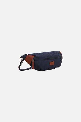 Blauwe schoudertas van ACCESSORIES BY JACK & JONES, met bruin accent en een ritssluiting.