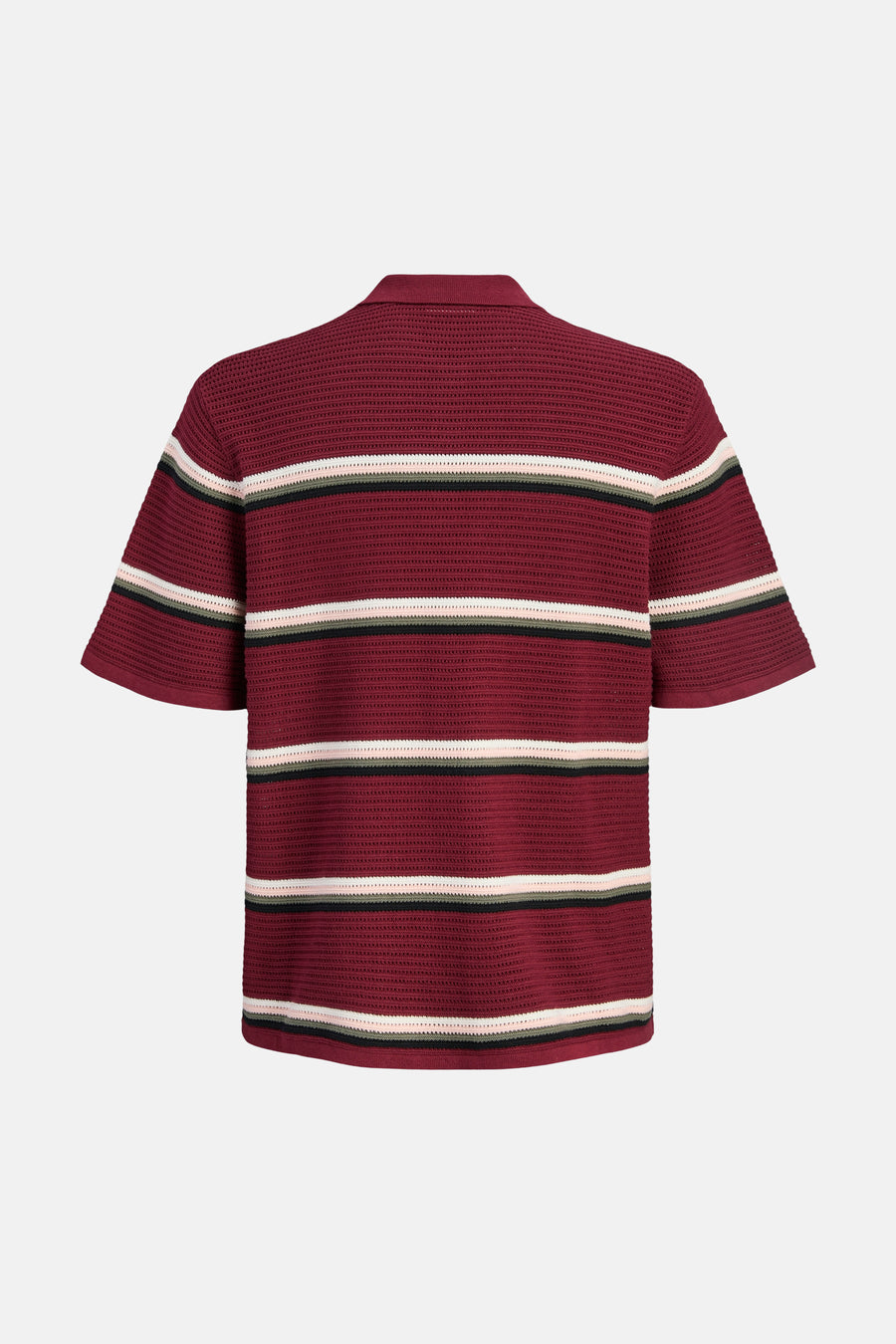 Polo rouge à manches courtes de ORIGINALS BY JACK & JONES, avec motif rayé et texture ajourée, dos.