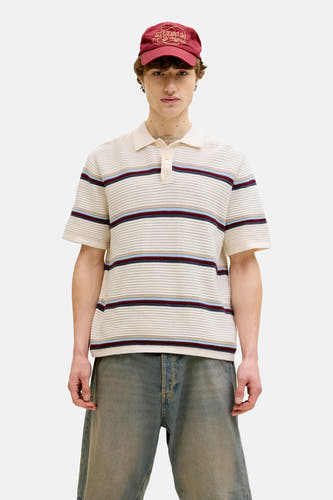 Multikleurige polo met korte mouwen van ORIGINALS BY JACK & JONES, met horizontale strepen en een gebreide textuur.