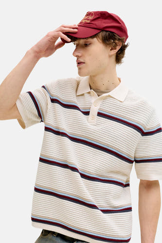 Multikleurige polo met korte mouwen van ORIGINALS BY JACK & JONES, met gestreept patroon en zichtbare knoopsluiting.