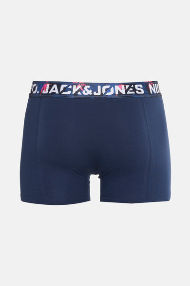 Blauwe boxershort van ACCESSORIES BY JACK & JONES met een elastische tailleband met tropische print.