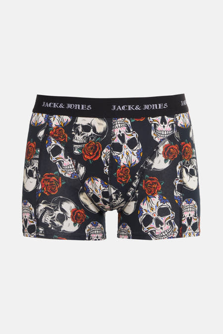 Multikleurige boxershort van ACCESSORIES BY JACK & JONES met doodskoppen en rozen.