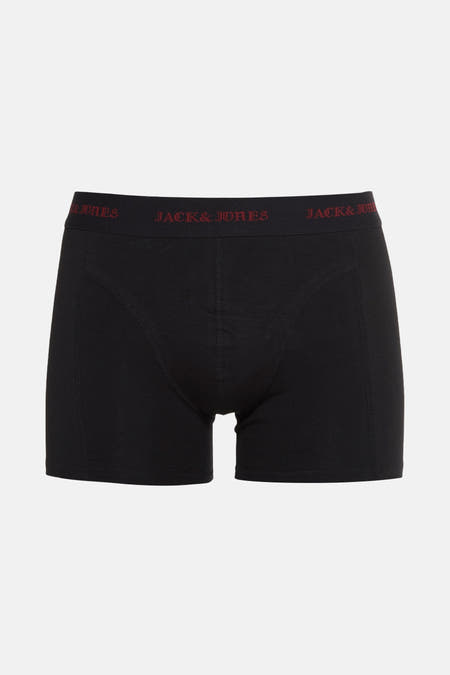 Zwarte boxershort van ACCESSORIES BY JACK & JONES, met rode tailleband met logo.