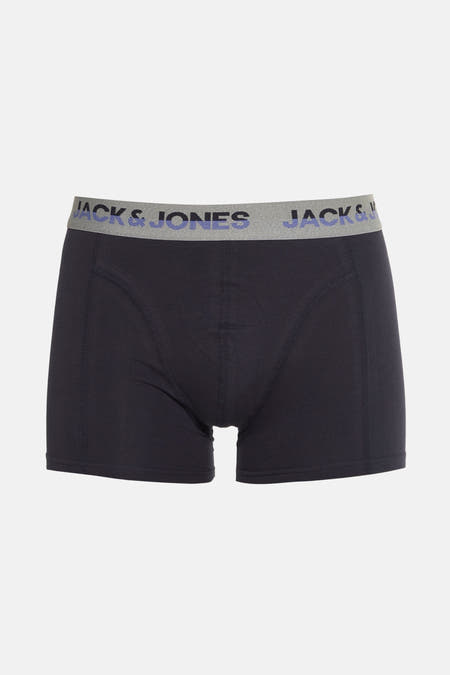 Blauwe boxershort van ACCESSORIES BY JACK & JONES, met grijze tailleband en merklogo.