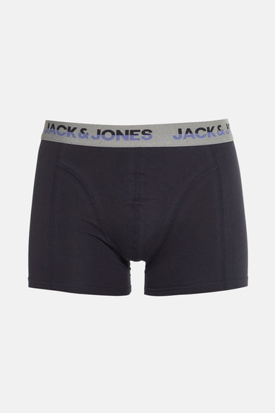 Blauwe boxershort van ACCESSORIES BY JACK & JONES, met grijze tailleband en merklogo.