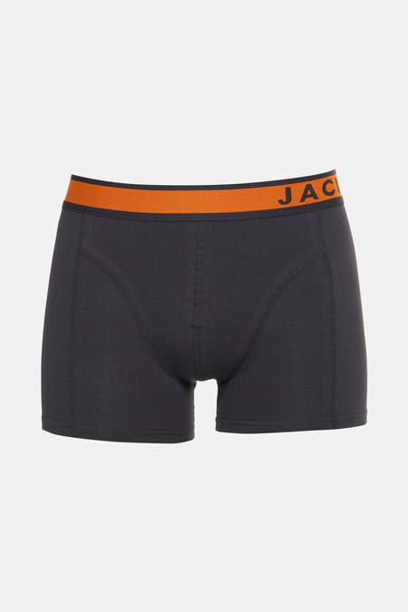 Donkerblauwe boxershort van ACCESSORIES BY JACK & JONES, met oranje tailleband met merklogo.