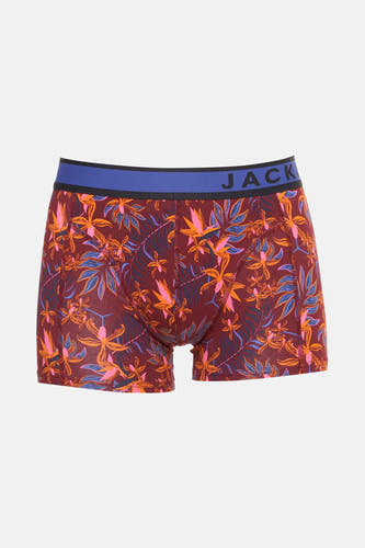 Bordeaux boxershort van ACCESSORIES BY JACK & JONES met een tropische bloemenprint en blauwe tailleband.
