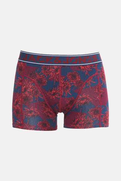 Meerkleurige boxershort van ACCESSORIES BY JACK & JONES, met rood bloemmotief en een gestreepte tailleband.

