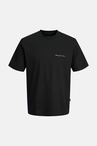 T-shirt noir à manches courtes de PREMIUM by JACK & JONES, avec un petit imprimé blanc.
