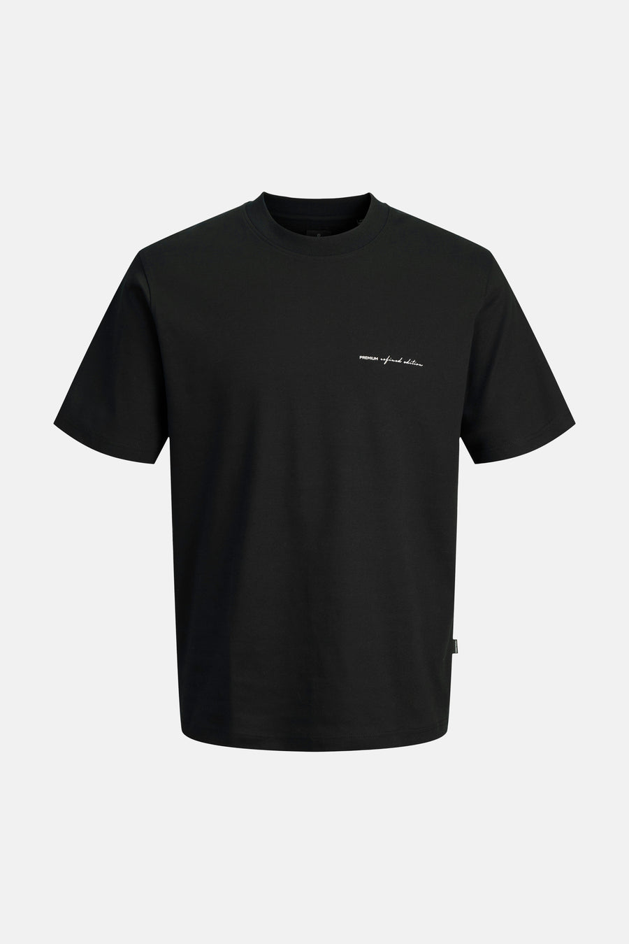 T-shirt noir à manches courtes de PREMIUM by JACK & JONES, avec un petit imprimé blanc.