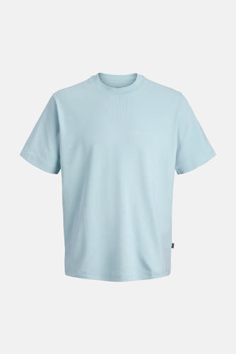 Blauw T-shirt met korte mouwen van PREMIUM by JACK & JONES, met subtiele tekstprint op de borst en een minimalistische look.