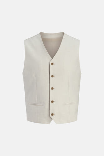 Ecru gilet van PREMIUM by JACK & JONES, met knoopsluiting en paspelzakken.