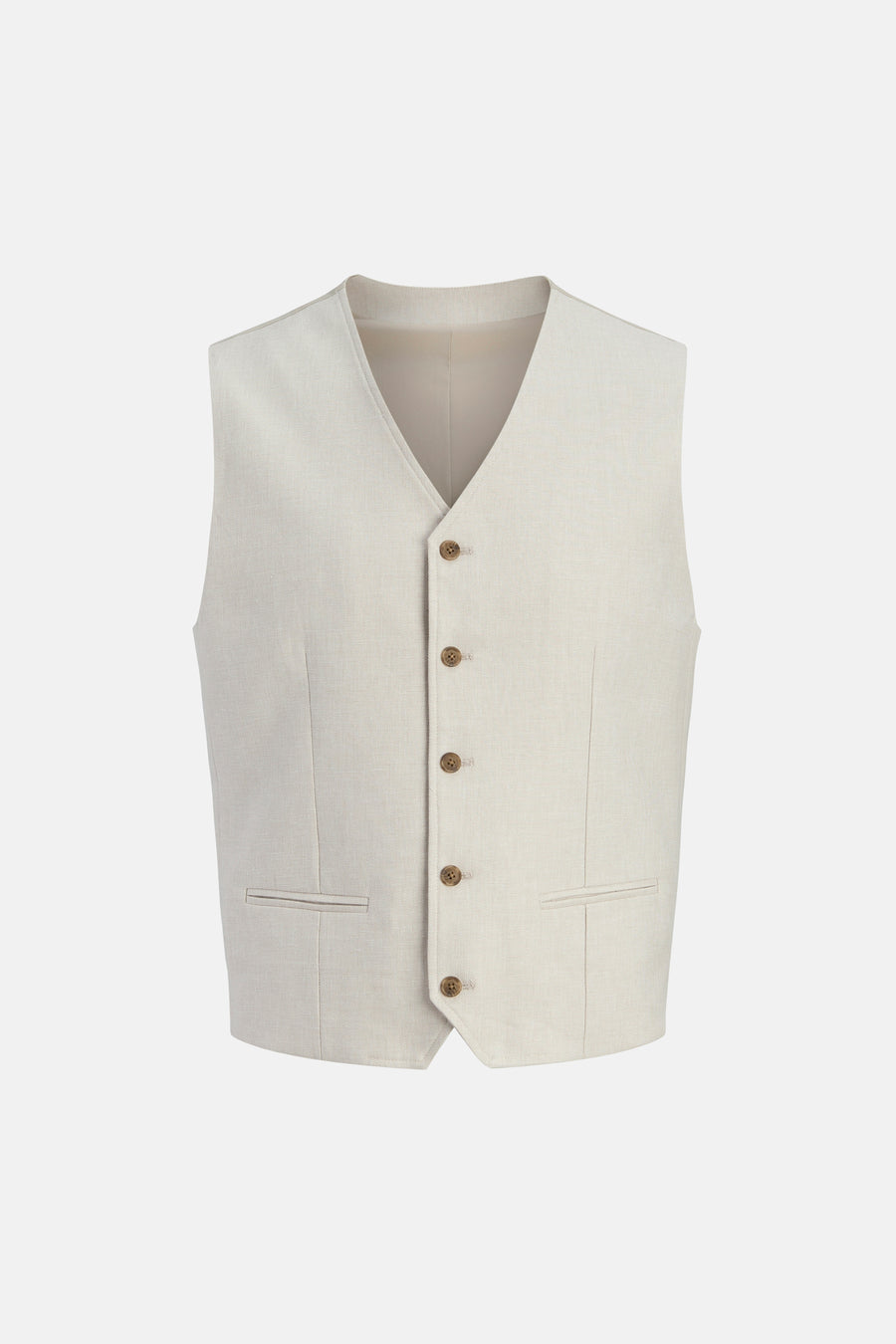 Ecru gilet van PREMIUM by JACK & JONES, met knoopsluiting en paspelzakken.