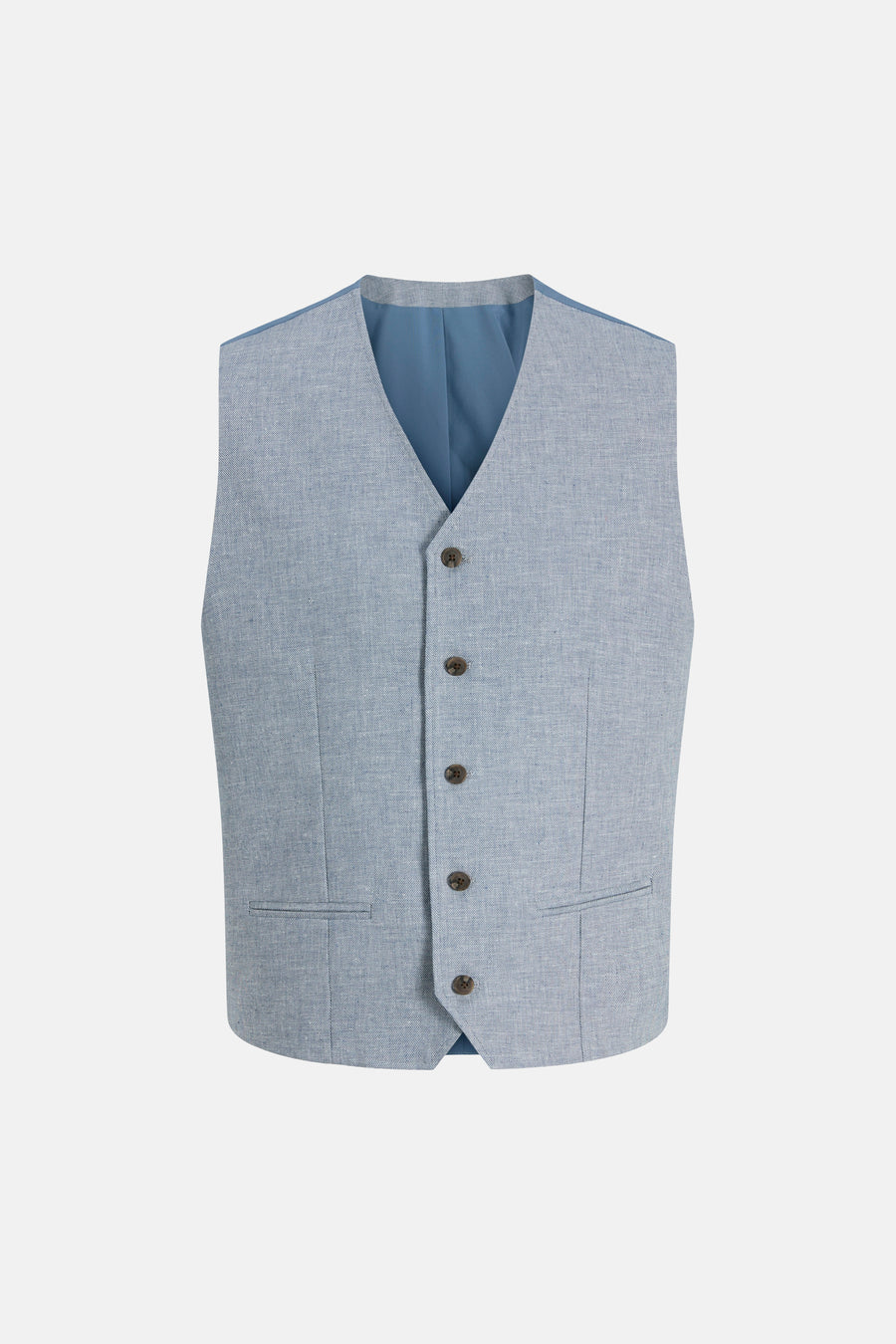 Gilet bleu de PREMIUM by JACK & JONES avec fermeture à boutons et deux poches sur le devant.
