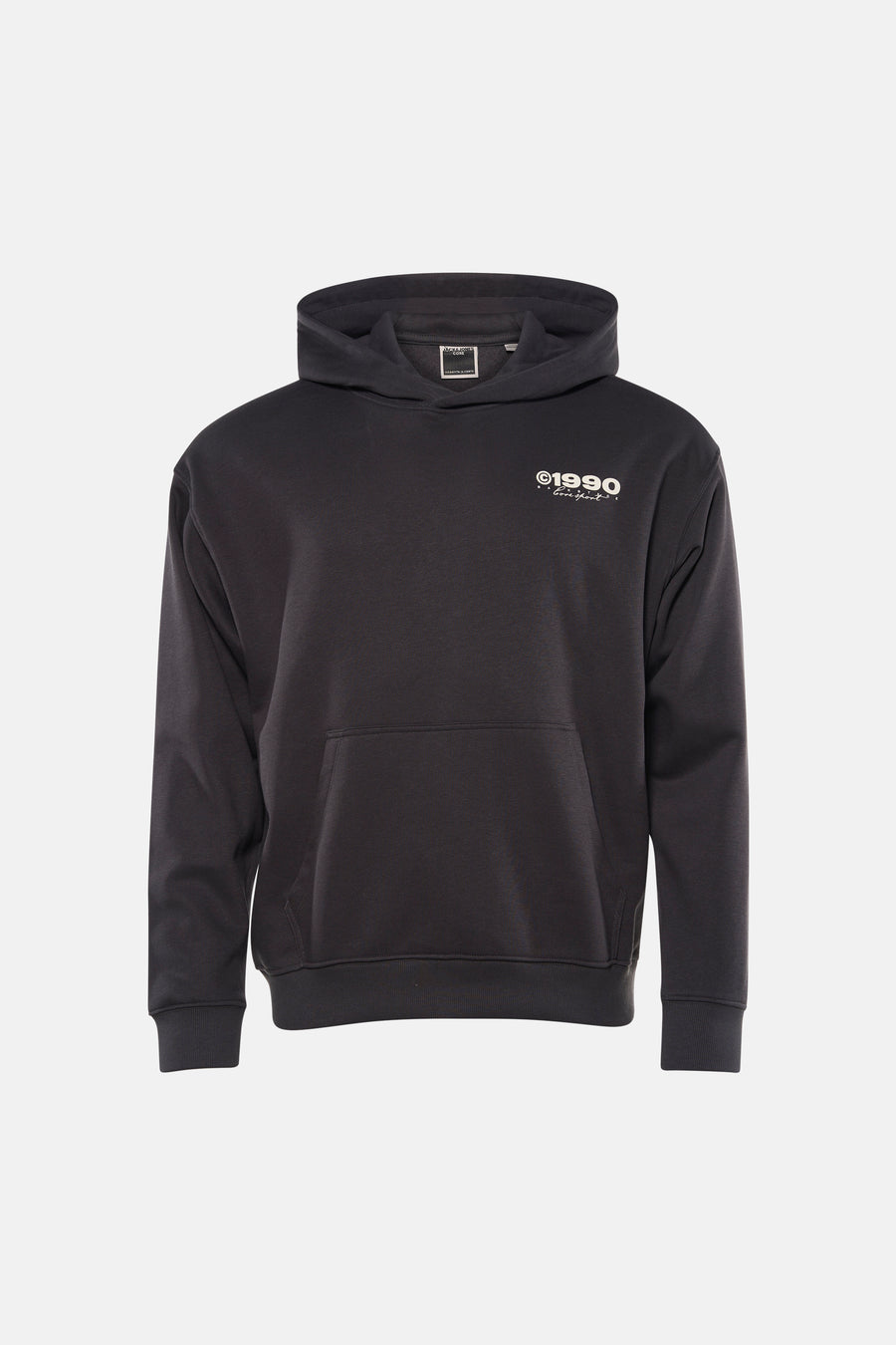 Grijze sweater met kap van CORE BY JACK & JONES, met lange mouwen en een buidelzak aan de voorkant.