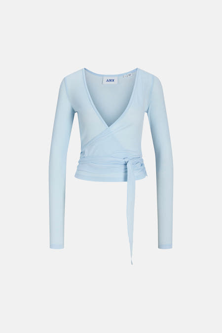 Blauw vest van JJXX met lange mouwen en een strikceintuur.