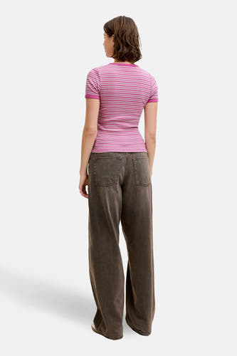 Roze T-shirt met korte mouwen van JJXX, met een gestreept patroon en een ronde halslijn.