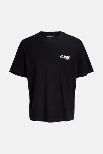 Zwart T-shirt met korte mouwen van CORE BY JACK & JONES, met een witte print op de borst.