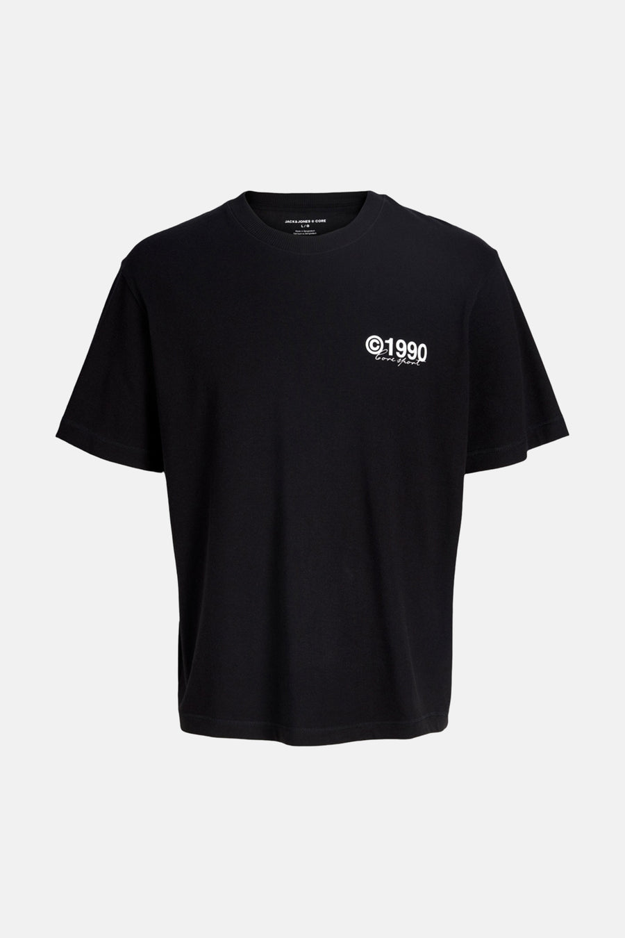 Zwart T-shirt met korte mouwen van CORE BY JACK & JONES, met een witte print op de borst.