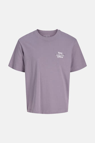 Paars T-shirt met korte mouwen van CORE by JACK & JONES, met witte tekstprint op de borst.