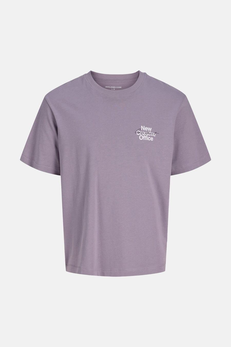 Paars T-shirt met korte mouwen van CORE by JACK & JONES, met witte tekstprint op de borst.