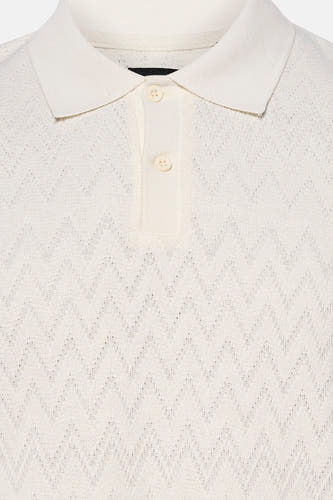 Polo écru de PREMIUM by JACK & JONES, avec un motif zigzag finement tricoté.