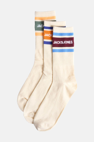 Ecru sokken multipack van ACCESSORIES BY JACK & JONES, met gestreepte details bovenaan.