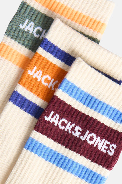 Ecru sokken multipack van ACCESSORIES BY JACK & JONES, met kleurrijke strepen en het merklogo.