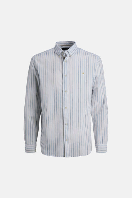 Blauw gestreept overhemd van PREMIUM by JACK & JONES, met lange mouwen en knoopsluiting.