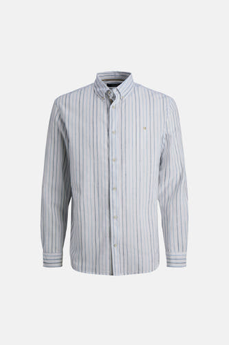 Blauw gestreept overhemd van PREMIUM by JACK & JONES, met lange mouwen en knoopsluiting.