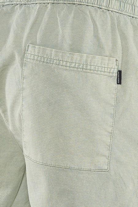 Groene short van JACK & JONES JEANS INTELLIGENCE met textuurstof, elastische tailleband en achterzak met label.
