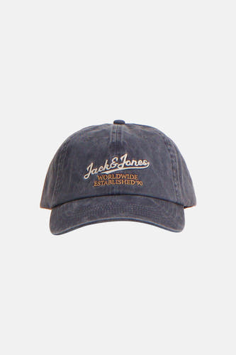 Blauwe pet van gewassen katoen met borduursel van Jack & Jones, front view, vintage look