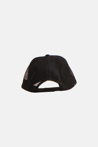 Chapeau noir d'ACCESSORIES BY JACK & JONES, vu de derrière, avec une structure en mesh et un ajustement réglable.