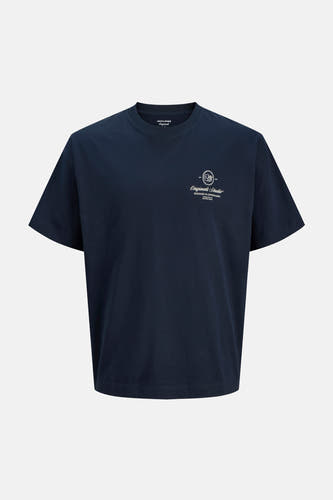 T-shirt bleu à manches courtes de ORIGINALS BY JACK & JONES, avec imprimé graphique sur la poitrine.
